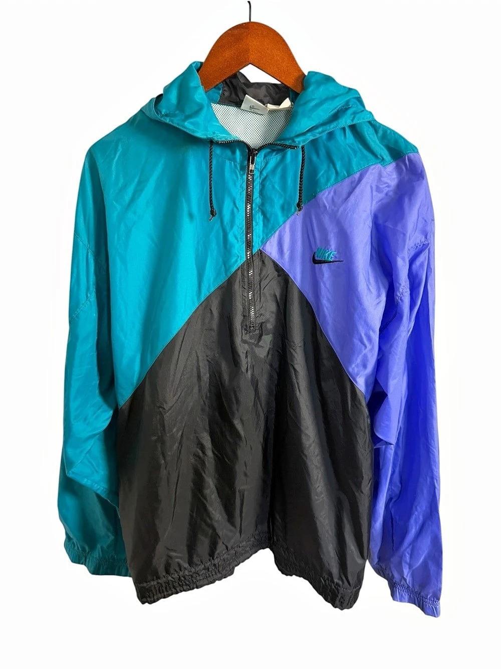 VTG 90’s Nike Color Block Hooded Windbreaker Blue & Purple Large